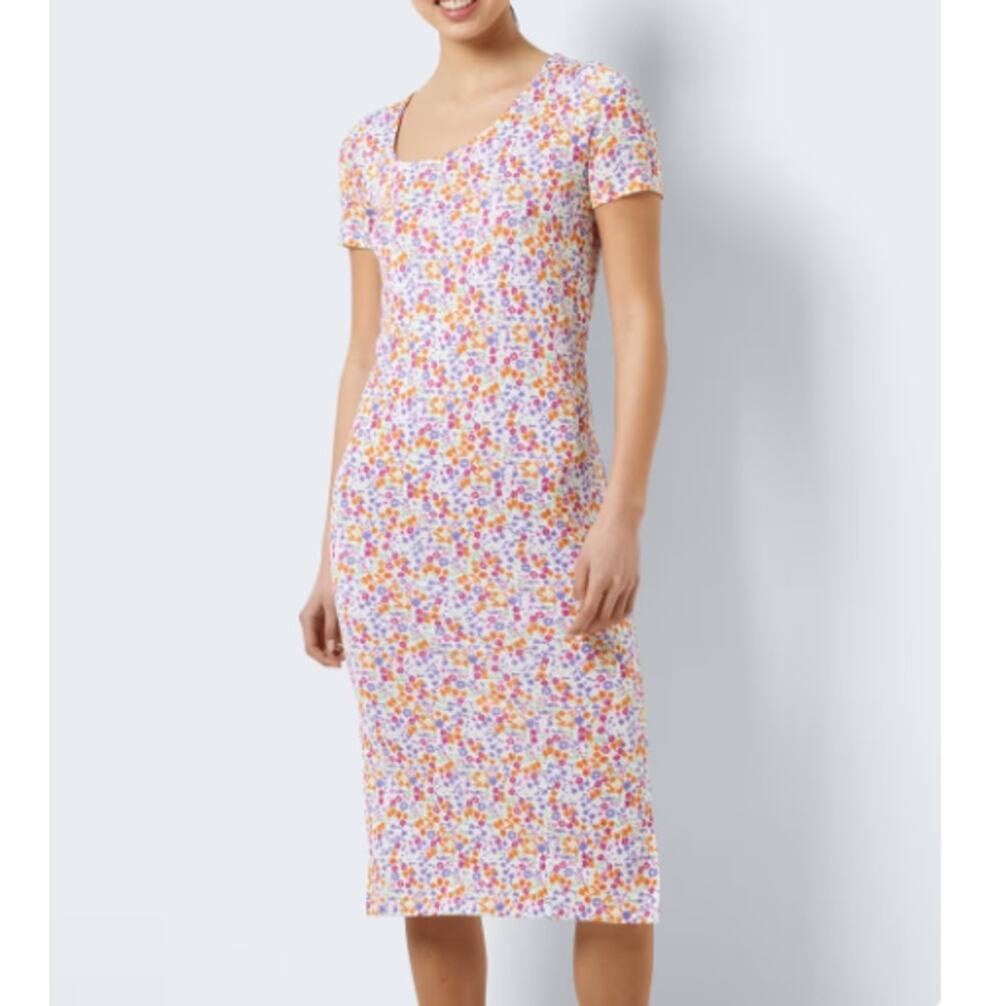 New ~ NOISY MAY ~ Women's White Silky Floral Side Slit Midi Dress Size Small